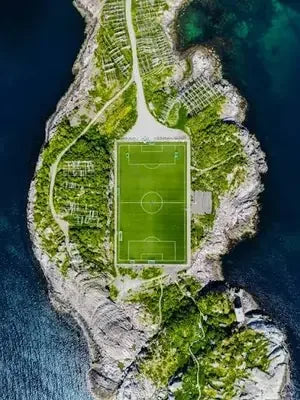 Aerial view of a soccer pitch