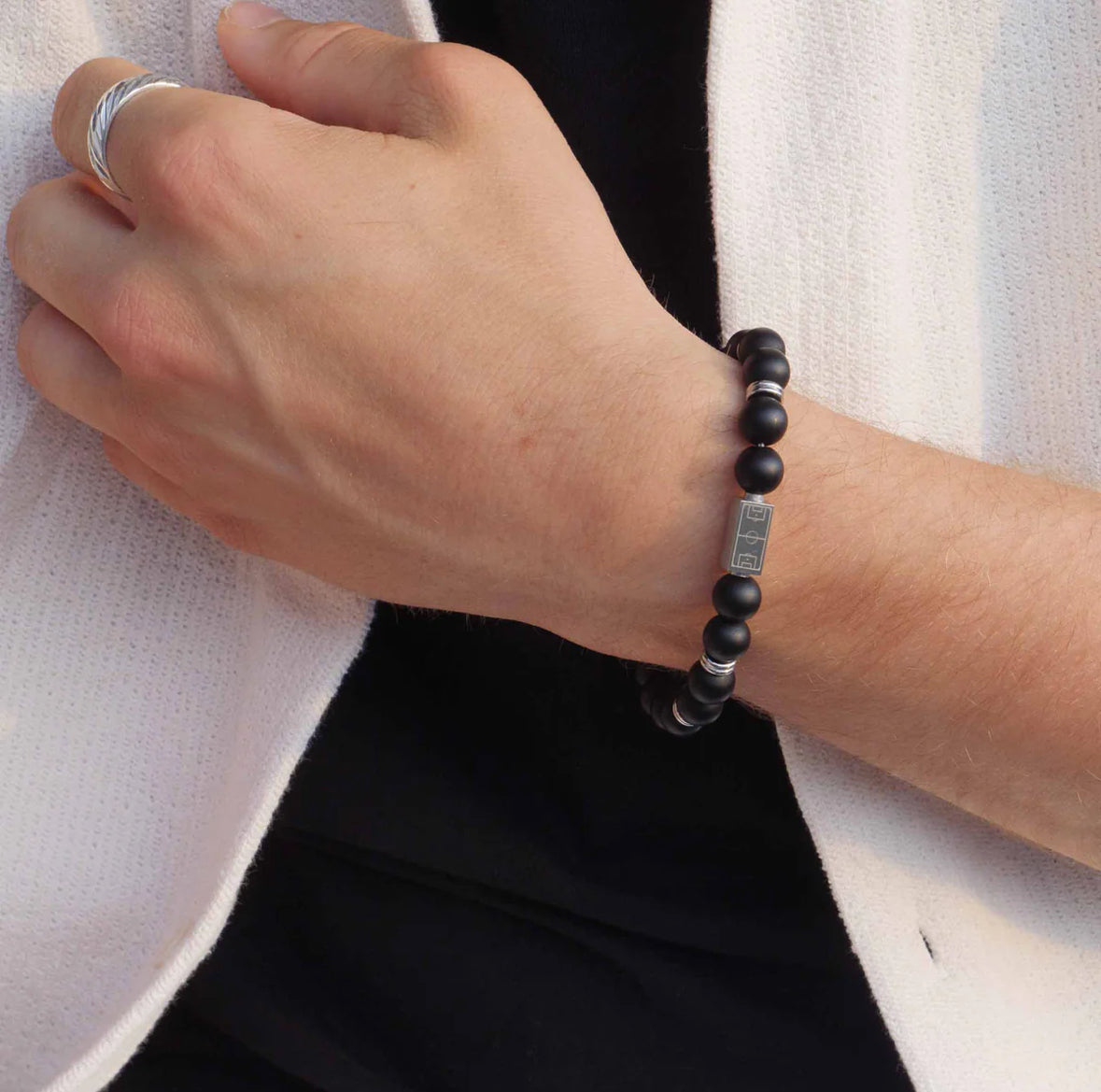 Matte Bead Soccer Bracelet – Silver
