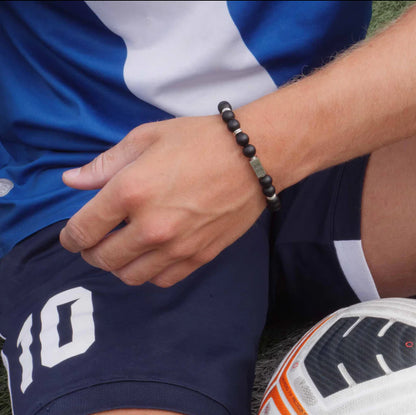 Matte Bead Soccer Bracelet – Silver