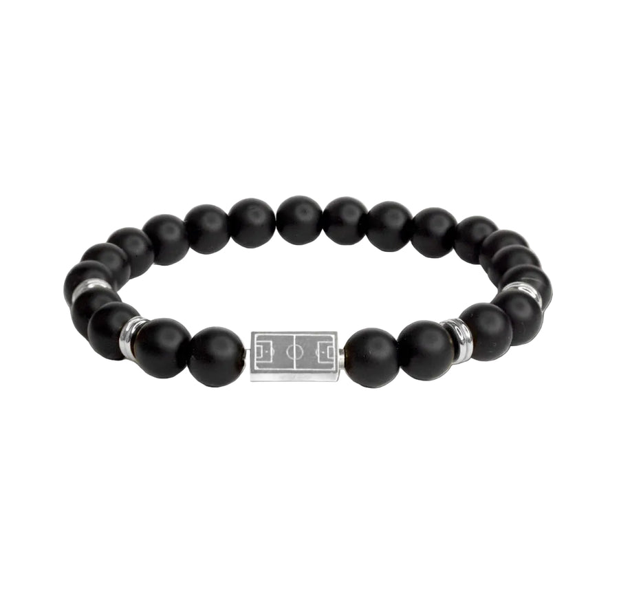 Matte Bead Soccer Bracelet – Silver