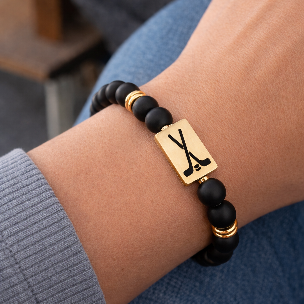 Matte Beaded Hockey Bracelet – Gold