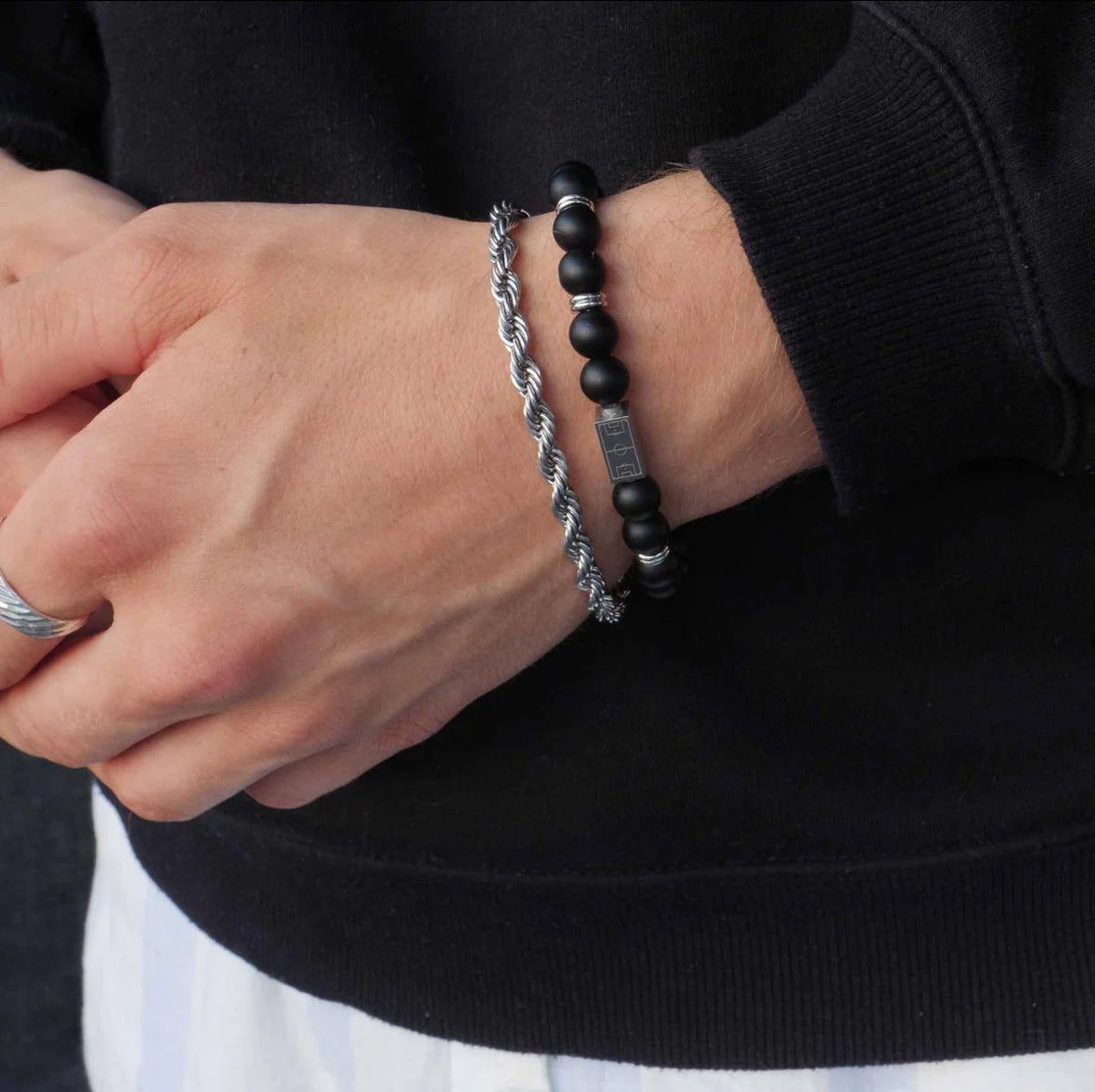 Matte Bead Soccer Bracelet – Silver