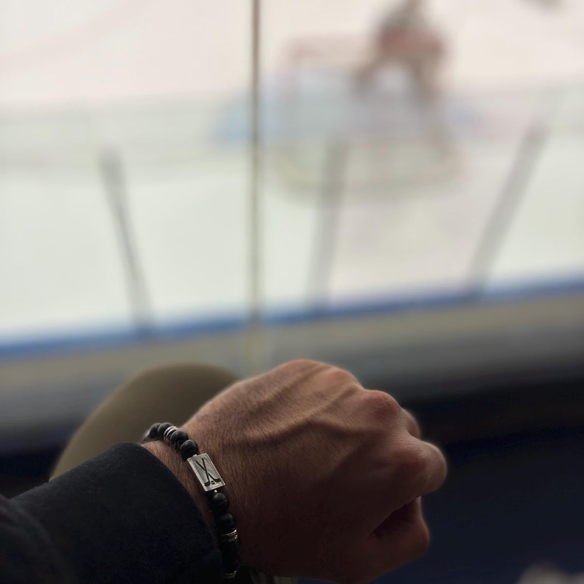 Matte Beaded Hockey Bracelet – Silver