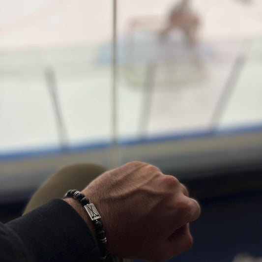 Matte Beaded Hockey Bracelet – Silver