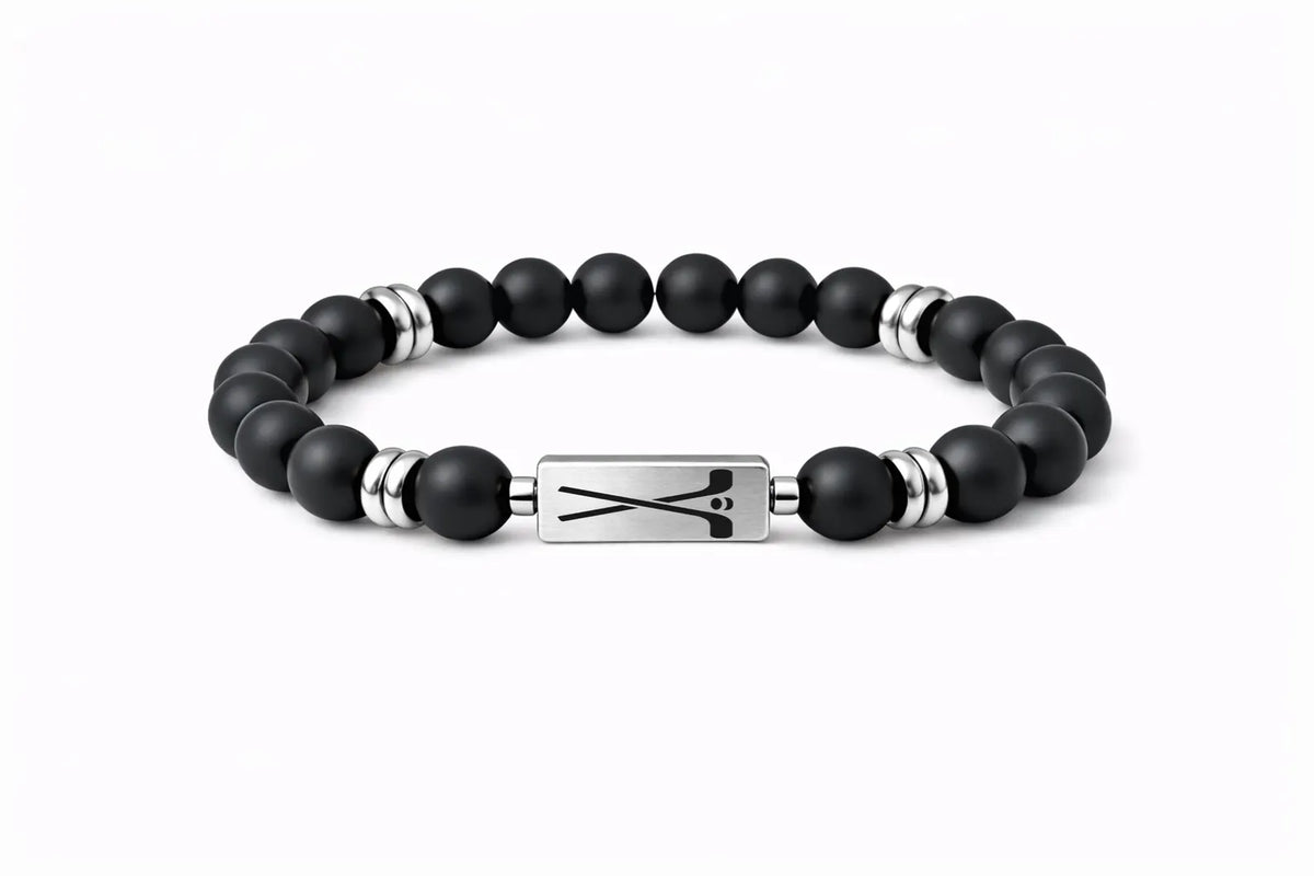 Matte Beaded Hockey Bracelet – Silver