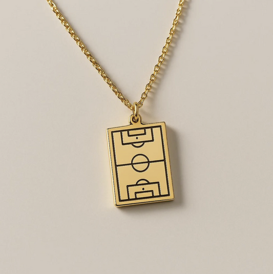 Minimalist Soccer Field Necklace – Gold Stainless Steel Pendant for Football Lovers