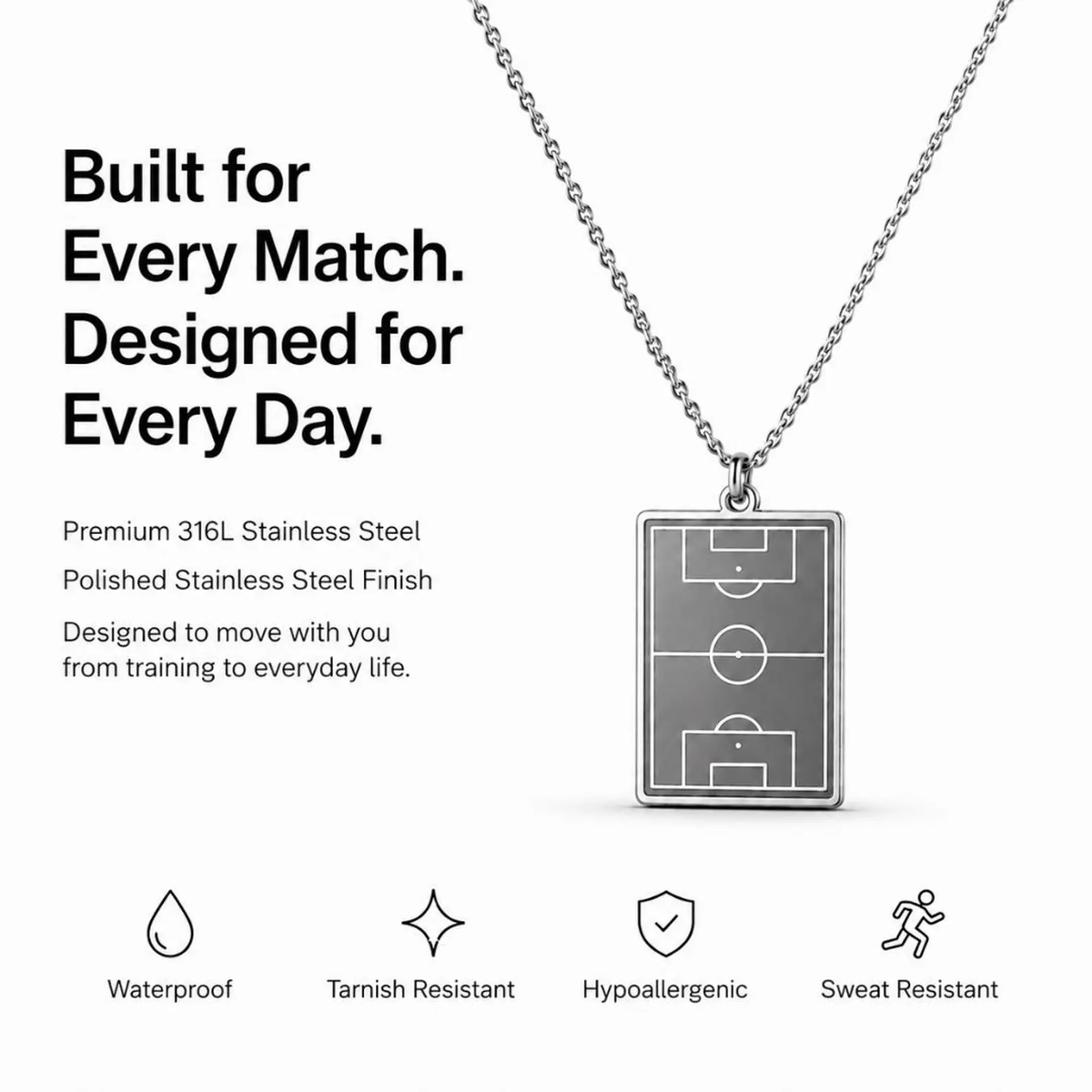 Premium 316L polished stainless steel - waterproof, tarnish resistant, hypoallergenic, sweat resistant