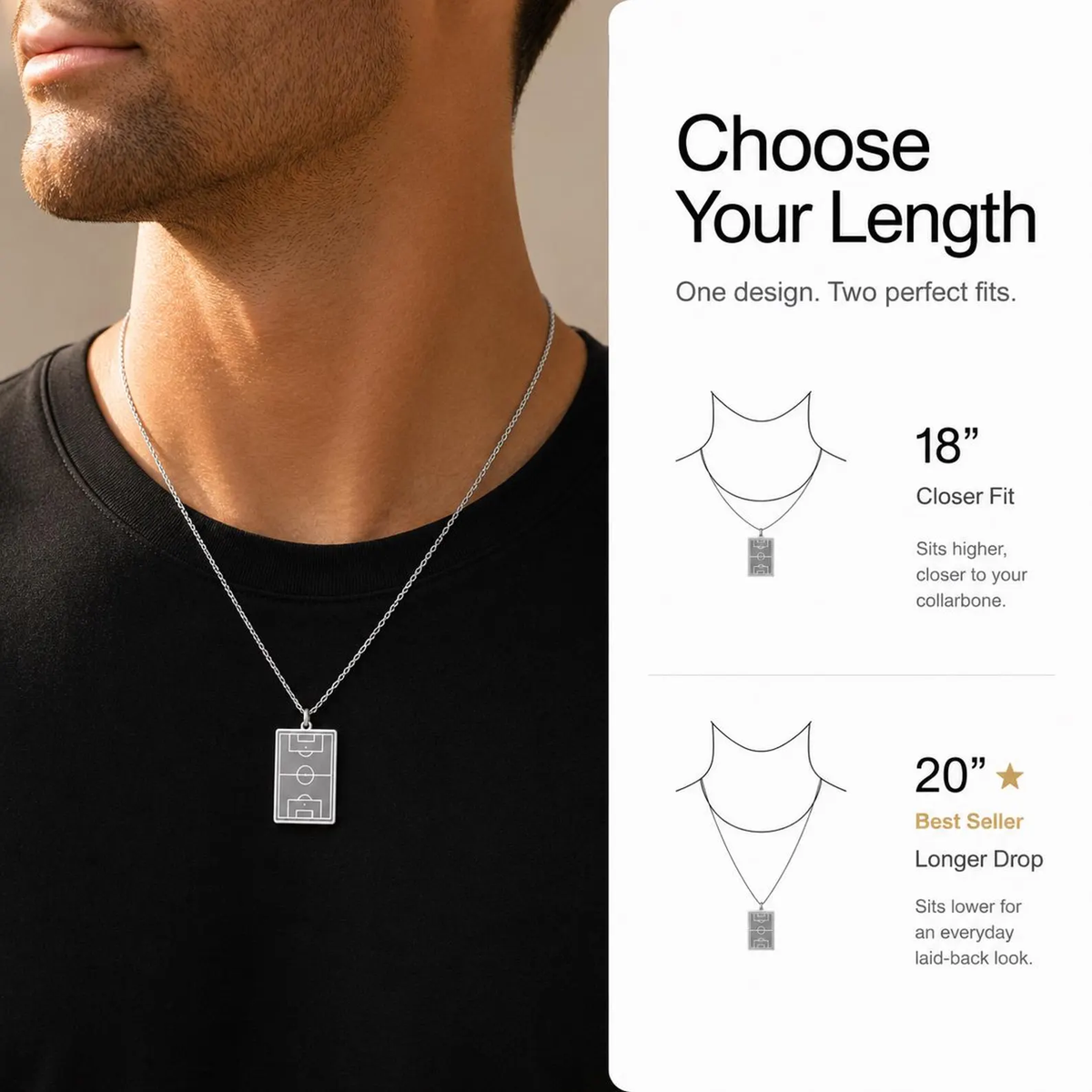 Choose your length - 18 inch closer fit or 20 inch longer drop
