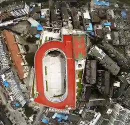 Aerial view of a running track